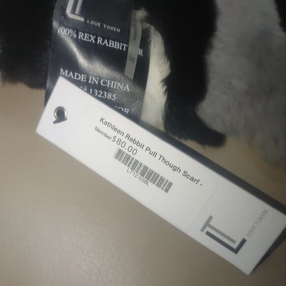 Love Token Scarf Black White Grey Kathleen Rabbit Pull Through OS Rex Rabbit Fur - Picture 6 of 11